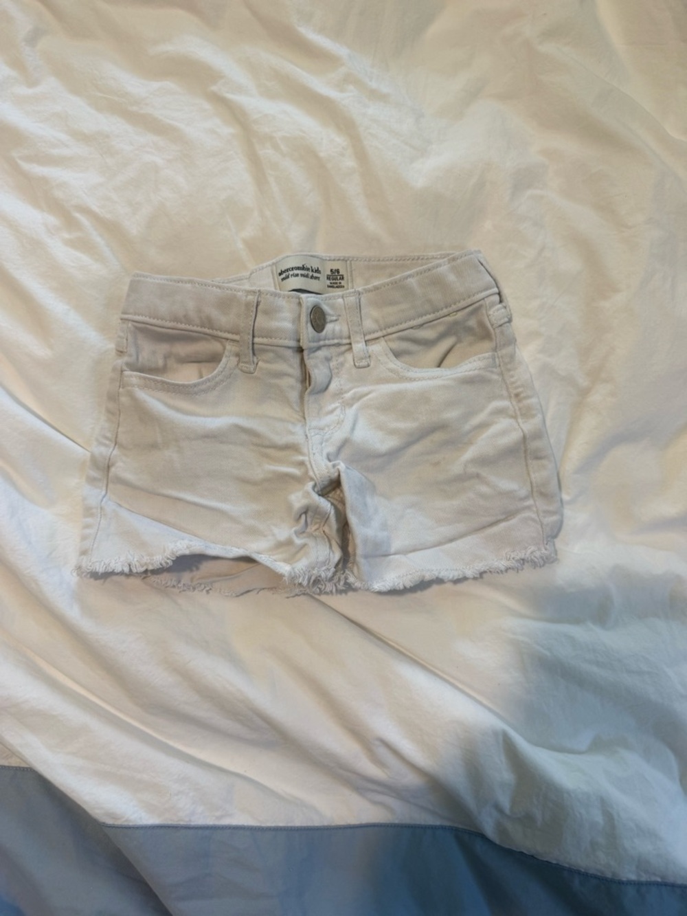 abercrombie kids White Denim Frayed Hem Jean Shorts